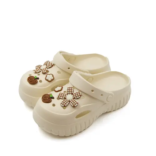 GRIP&GO Women's Floral Decor EVA Slip-On Slippers - Bedroom Shoes, Plastic Upper, Flat Heel, Flexible Sole Women's Clogs, No Buckle, Comfortable, Anti-Slip, Breathable, Classic Stylish, Stable Footing Summer Home-Outdoor Shoe