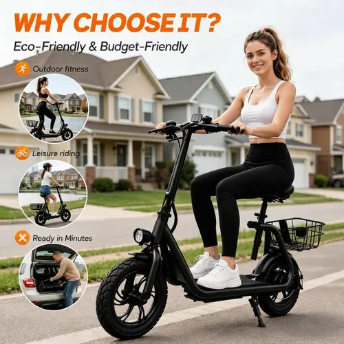 【Live Only】Cyber Wheels CW08 Practical Seated Commuter Motorized Scooter - Adjustable Seat, 20 mi Range, Foldable Frame, Storage Basket, Ideal for Summer, Father's Day Gifts