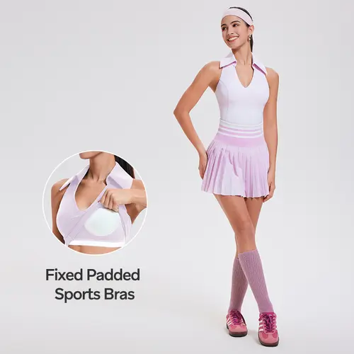 Women's Airfree 2-Piece Golf & Tennis Set - Racerback Sleeveless/Longsleeve Sweatwicking Top, High-Waisted Pleated Skirts, Preppy Country Club Chic Athletic Activewear, Buttery Soft Breathable Nylon-Spandex Fabric, TikTokShopBackToSchool