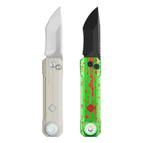 OKNIFE LK 2-in-1 EDC Survival Tool Pocket Knife - M390 Blade, USB-C Rechargeable Integrated Light, Built-in Cells Batteries, Compact Survival Equipment, Outdoor Practical Tool for Home, Camping