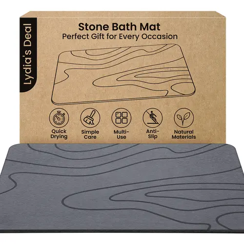 Lydia's Deal Diatomite Bath Mat - Rectangle, Non-Slip with Rubber Base Adds Confident Footing & Silicone Grip Base, Fast Moisture Soak, Quick-Drying Absorbent Hard Stone, Home Essentials, Bathroom Supplies, Home Decor