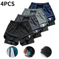 Men’s 2-in-1 double-layer quick-dry shorts with an inner pocket, suitable for summer gym workouts and training.
