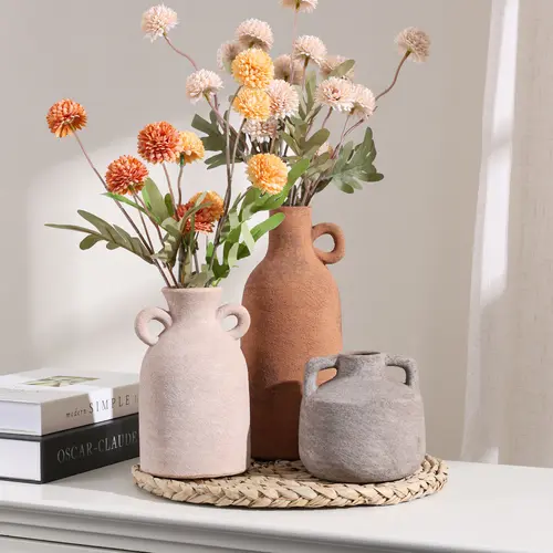 Ivydale 3-Pcs Ceramic Vase Set, Distressed Finish Waterproof Floral Pieces for Minimalist Modern Boho Farmhouse Decor, Ideal for Pampas Grass, Dried Flowers, Entryway & Living Room Decor