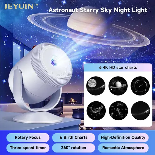 JEYUIN Galaxy Projector Light - LED Starlight Roof Projector, 6 Projection Discs, Rotating Lamp, 6 Lighting Scenes, Ceiling/Wall Projection, Gaming & Girl Room Decor, Ideal Gift