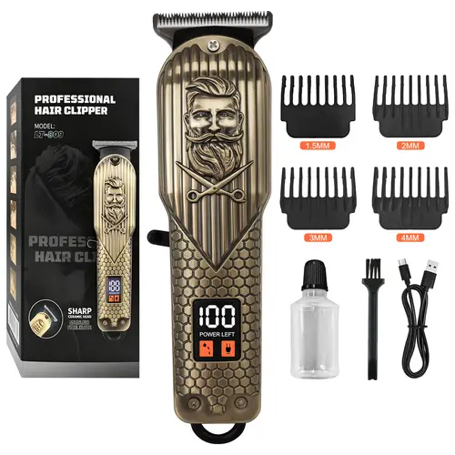 Professional Cordless Hair Clipper – All Metal Body, Stainless Steel Sharp Blade, 2500mAh Battery, 5H Runtime, LED Display, USB Type-C – Barber Kit for Men, Fading, Beard
