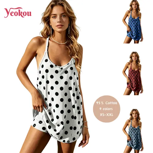 Yeokou Women's Cute 95% Algodón Casual Athletic Dress - Sleeveless Spaghetti Straps V-Neck Mini Dress with Built-in Shorts & Pockets, Athletic Dresses
