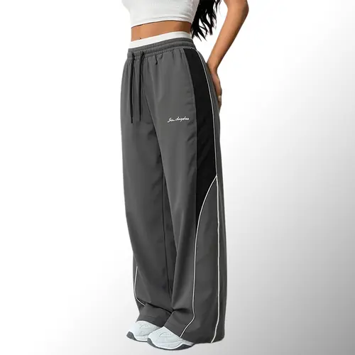 Women's Baggy Polyester Drawstring Sweatpants - Spring/Summer Loose Streetwear Clothing with Side Stripes, Color-Block Design, Casual Fashion Apparel Women's Clothing Bottoms