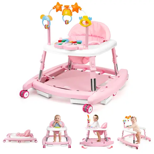 5-in-1 Baby Walker for 6-18 Months Infants, Foldable & Adjustable Activity Walker with Bouncer, Music, Feeding Tray & Removable Footrest for Boys & Girls Summer Sale