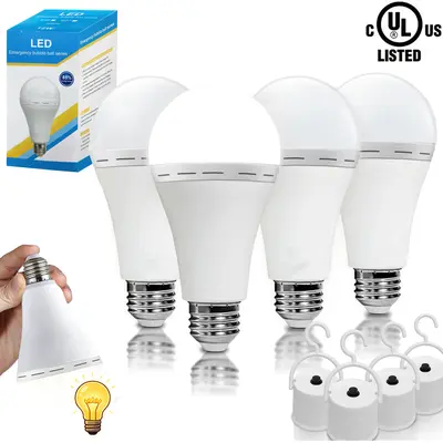 Rechargeable Emergency Light Bulbs Battery Powered with 1200mAh LED Light Bulb 6000K Daylight E26/E27 12W 60W Equivalent for Home Power Outage Outdoor Camping Hurricane, Batteries, 800Lm
