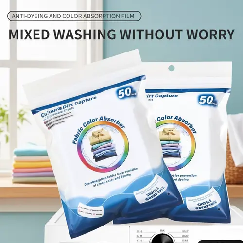Laundry Color Catcher Sheets 50 Count Mixed Washing Friendly Stain Prevention Nano Adsorption Technology Safe Gentle Formula for Detergent Use