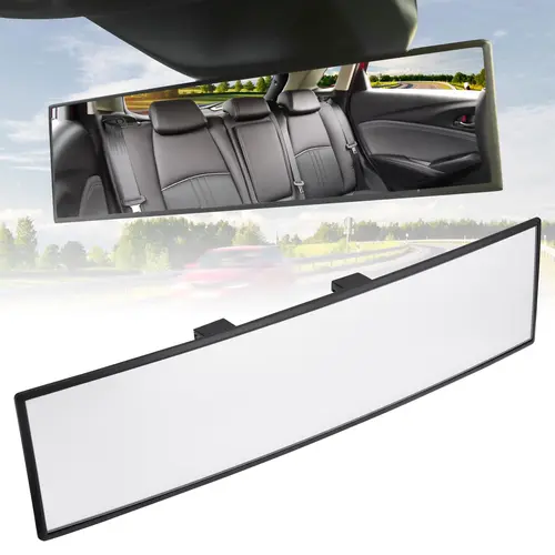 12in HD Convex Glass Car Interior Clip-On Panoramic Rearview Mirror - Shock-Resistant, Wide Viewing Range, Blindspot Reduced, Blind Spot Elimination, Driving Safety, Universal for Cars, SUVs, Trucks (White)