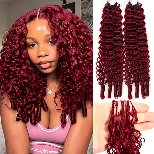 BLING HAIR Female 99J Burmese Curly Crochet Human Hair Extensions, Pre-Separated Miracle Knots Feather Water Wave, Back-to-School Recommended, Miracle Knots Human Hair sohochic