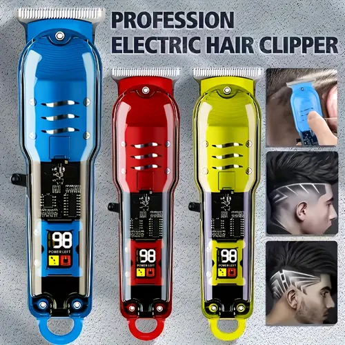 Cordless Hair Clipper with LED Display – Stainless Steel Blade, USB-C Charging, 4 Guide Combs for Home Haircuts & Beard Trimming