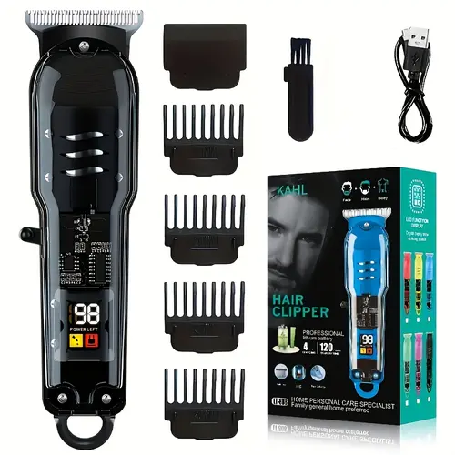 KAHL Cordless Hair Clipper with Digital Battery Display Stainless Steel Blade USB-C Fast Charging 4 Guard Combs Zero Pulling Painless for Fades Bald Head Beard Trimming