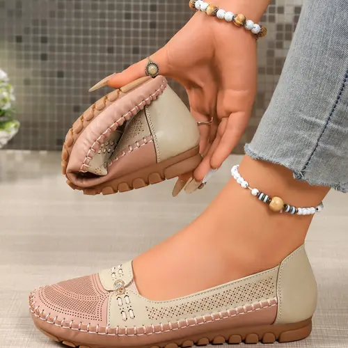 Women's Goreyodoly Elegant Casual Slip-On Flats with Chain Decor, Color-Block Breathable Slip Ons Lightweight Walking Shoes with Cushioned Insole, Slip-Resistant All-Season Footwear, Elegant commuter shoes for Office, Commuting