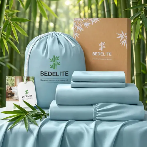 Bedelite 100% Bamboo sheet set, Sheet Set, Cooling Sheets for Queen King Size Bed Set, Rayon Derived from Bamboo, Breathable & Soft Deep Pocket , Hotel Luxury Silky Bedding, Bedsheet & Pillowcases