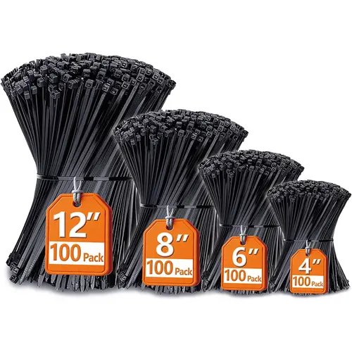 Zip Ties Assorted Sizes(4”+6”+8”+12”), 400 Pack, Black Cable Ties, UV Resistant,Wire Ties for Home,Office,Garden,Workshop.