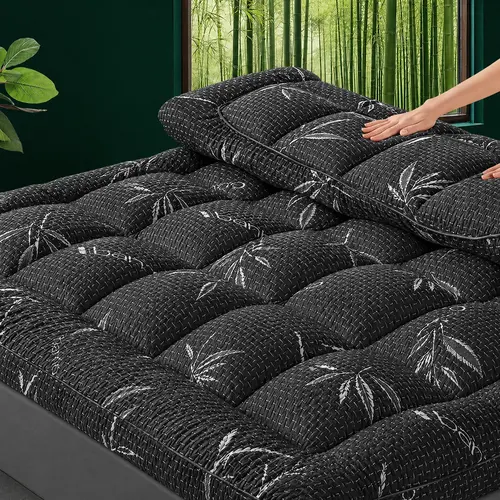 Mattress Topper Viscose Derived from Bamboo, Twin/Full/Queen/King/California king size 2 Inch Pillow Top Mattress Pad with Stretchable Pockets for 6"-21", Breathable Topper for Back Pain Relief,1000GSM Fabric Fill #homeessentials #TikTokShopBackToSchool,