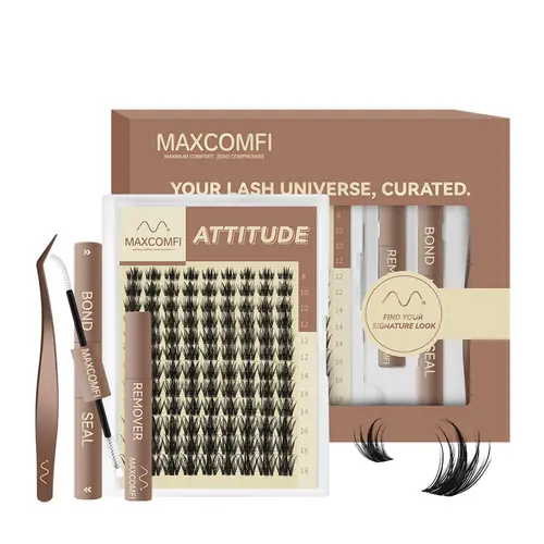 MaxComfi Attitude Style Cluster Lashes, Wet Look Individual Eyelashes with Spikes, Perfect Density for DIY At-Home Lash Extensions, Lash Clusters