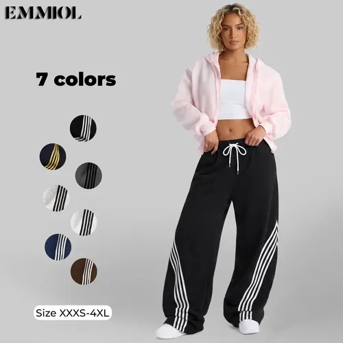 EMMIOL Unisex【Back to School】Y2K Baggy Barrel Striped Sweatpants, High Waisted Wide Leg Pants, Joggers with Drawstring Waist and Baggy Wide-Leg Sweatpants with Pockets Drawstring Elastic Waist Vintage Streetwear Joggers Cuffs SohoChic