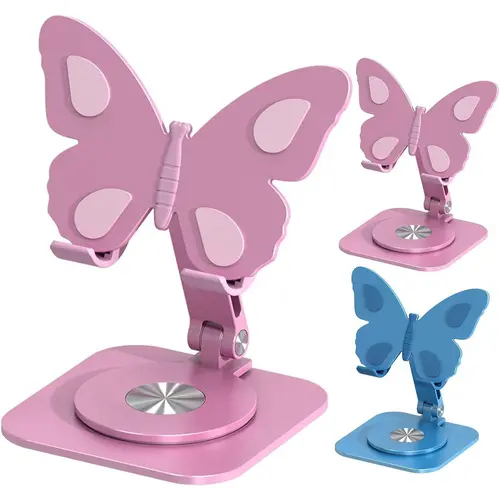 Mobile Phone Holder Stand, Butterfly Design Aluminum Alloy 360° Rotating Desktop Stand, Height & Angle Adjustable Foldable Dock, Universal Anti-Slip for Smartphones Home Office Travel