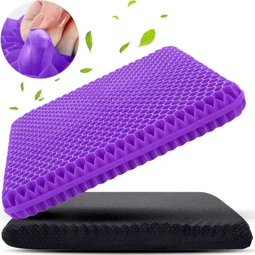 Car seat cushion Gel Seat Cushion for Long Sitting, Double Thick Office Desk Home Wheelchair Seat Cushions for Back Hip Sciatica Tailbone Pain Sore Pressure Relief, Gel Cooling Game Chair Pads for Car Truck Driver