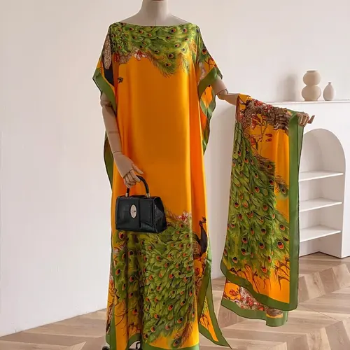 Women's Floral & Butterfly & Peacock Print Cape Boho Summer Shawl & Scarf Set, Elegant Casual Scarf & Cape Shawl Set for Beach Vacation, Fashion Accessories for Women