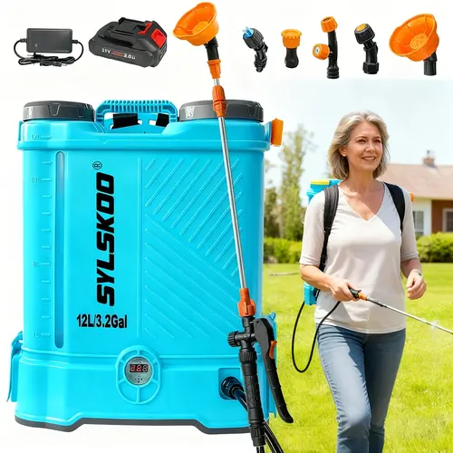 18V Battery Powered 3.2 Gal Backpack Sprayer, 0-80 PSI Adjustable Pressure Sprayer with Steel Wand Telescopic Handle, 5 Nozzles, 2.0Ah Battery&Charger Included for Spraying Tasks