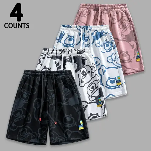 Men's Patterned Sketch Graphic Casual Multipack Shorts - Lightweight, Washable Menswear Bottoms with Relaxed Silhouette for Weekend Strolls, Hangouts