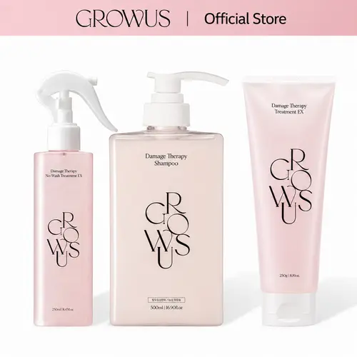 3-Step Glassy Hair Complete Routine Set for Dry, Damaged & Frizzy Hair | Marine Peptide, Ceramide, Keratin & Collagen | Shampoo + Treatment + Leave-in Spray with Heat Protection | GROWUS campingessentials