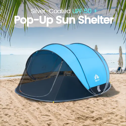 Night Cat Pop-Up Beach Tent for 2-4 Persons, Waterproof Oxford Sand-Safe Floor Shelter with UPF 50+ UV Protection, Breathable Insect-Proof Mesh Panel, Foldable Spacious Interior, Family Outdoor Camping Shade Solution, Mosquito Bite Protection Tents, Moist