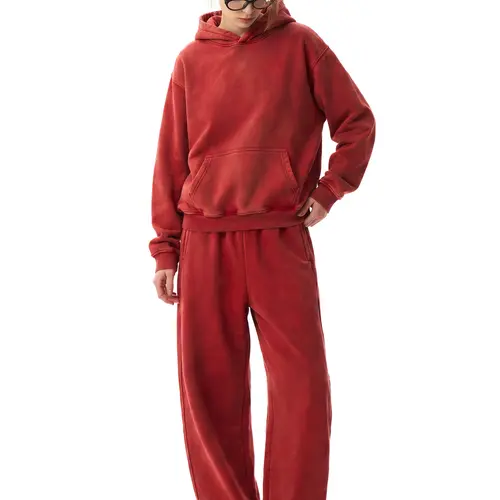 FDR Clody Soft Fleece Hoodie & Baggy Sweatpants Matching Set for Women & Men, Oversized Sweatsuit with Washed Fabric Pullover Hoodie and Lounge Jogger Pants, Streetwear Outfit Everyday Wear Minimalist Tops Heavyweight