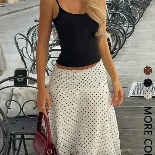 1 Piece Polka Dot Irregular Midi Skirt, Vintage High Waist Flowy A-Line Skirt
