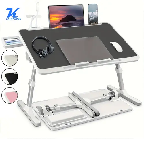 Durable Adjustable Lap Desk with 3 USB Ports - Laptop Stand Bed Tray with Mini Fan, Light, Storage Drawer, Cup Holder - Foldable for Bed, Couch, Floor Working & Reading - Mother's Day Gift #Summervibes, Floor Desk, Desk For Bedroom