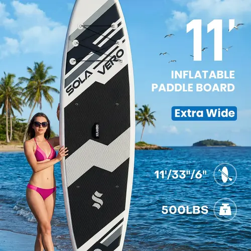 Stand Up Paddle Board 11' Inflatable SUP for Adults, Blow Up Paddle Board with Non-Slip EVA Deck 500LB Capacity Wide Board for All Skill Levels