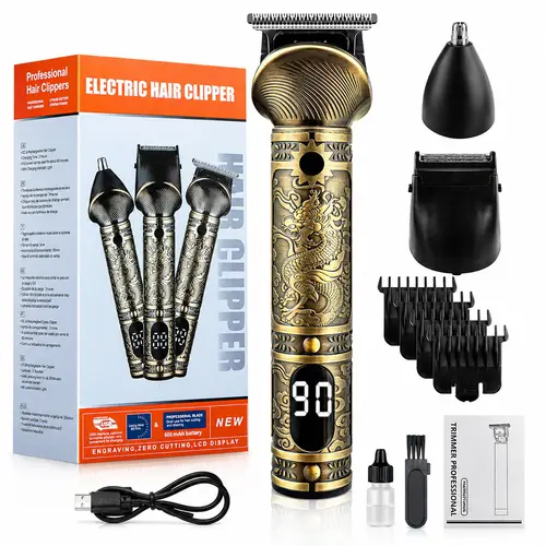 Men's Vintage Dragon T9 Hair Trimmer Kit - Professional 0-Gap Barber Clippers, LCD Display, Adjustable Speed, Portable Cordless Rechargeable Long-Lasting Grooming Set for Beard, Hairline,back to school,back to school haul