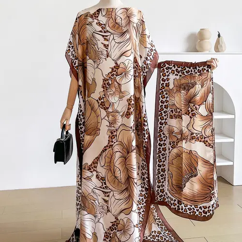 Women's Floral Leopard-Print Shawl Set, Scarf and Matching Headband, Sun-Protection Boho Beachwear Accessory, Boho Style Shawl