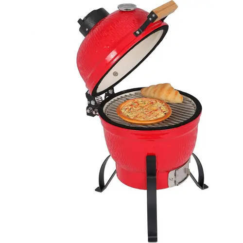 Ceramic Grill, 13" Round Kamado Charcoal Grill, Portable Barbecue Grill with Thermometer for Variations on Cooking Methods(Red),home essentials