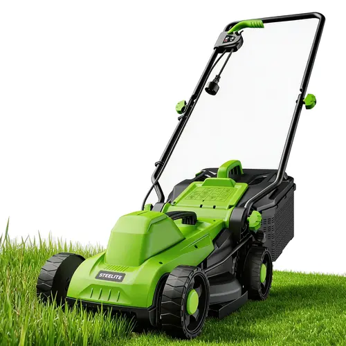 Steelite 13-Inch Corded Electric Lawn Mower with 1300W Power Brush Motor (3450RPM), 5-Position Height Adjustment, Steel Deck, Grass Collector, Narrow Gate Cut, Lightweight Compact Design for Small Yards-Small-Medium Outdoor Spaces