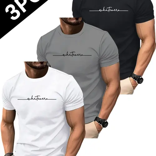 3-Pack Men's Quick-Dry T-Shirts, Round Neck Summer Short Sleeve Tops, Streetwear, Breathable Comfort, Casual Daily Wear, Vacation Ready