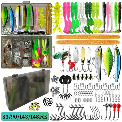 83/90/143/148 pcses Complete Fishing Lure Set for Beginners, Surface Lures for All Waters, Includes Box, Perfect Gift for Fishermen, Fishing Lures Kit, Fishing Gear, Fishing Supplies