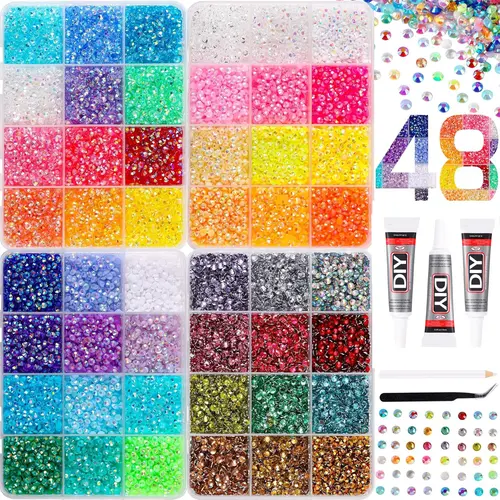 Shiny Resin Jelly Rhinestones, Multicolor Flat Back Rainbow Gems, Includes Glue and Tweezers, DIY Crafts, Nail Art, Mother's Day Gift, Rhinestone Nails, Nail Decoration Supplies