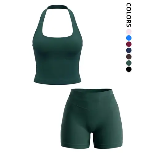 Impact Strap Summer Tank Top and Shorts Set, Seamless Shaping Gym Wear, Gym Workout Set, Women's High Waist Sporty Yoga, All Seasons Elastic Support, Activewear, Seamless Sportswear, Athletic Sports Clothing, Workout Gym Outfit