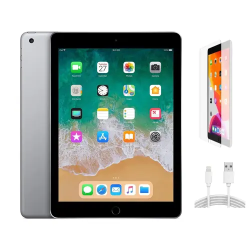 Refurbished Apple iPad 6th Gen WiFi-Acceptable Condition with Tempered Glass Screen Protector & 1 Year Warranty