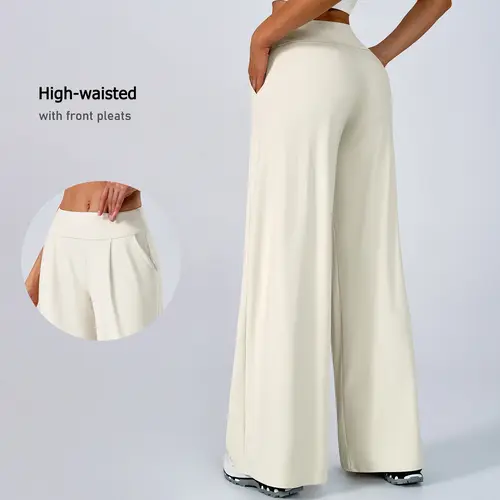 TIMEOFF Women's High-Waist Wide-Leg Trouser Pants - Buttery Soft Stretchy Fabric, Pockets, Smoothing Fit, Women's Fashion Clothes Products, Pants for Athletes, Yoga & Casual Gym Wear, XL, Do Not Dry Clean