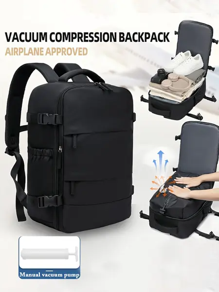 Hiking Backpack Travel Vacuum Compression Luggage Set, Multi-Compartment Commuter Backpack, Large Capacity Business Laptop Bag, Includes Pump