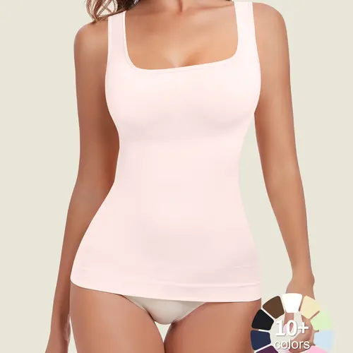 Women's Shapewear Clothes Tank Tops Tummy Control, Seamless Square Neck Compression Tops, Slimming Body Shapewear, Solid Backless Shaper, Body Shapers
