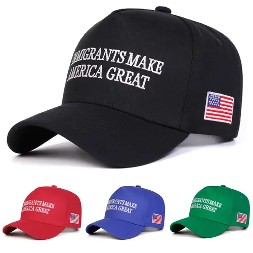 Embroidered "Immigrants Make America Great" Snapback Hat - American Aesthetic, Breathable Fabric, Bold Text, Adjustable 56-60cm, Cool All-Day Outdoor Wear for Women & Men