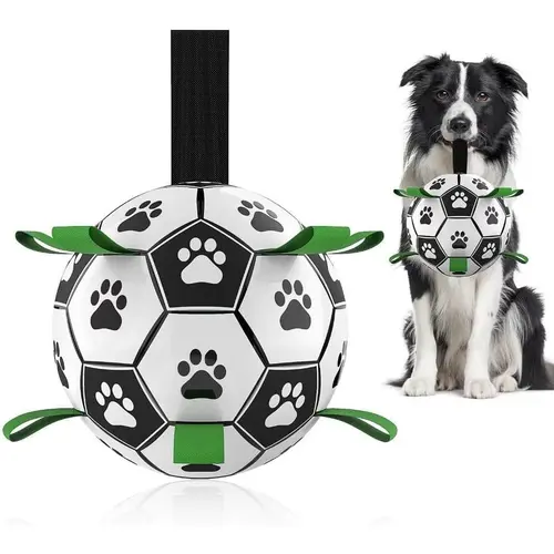 Durable PU Material Dog Soccer Ball with Strap Handle - Interactive Herding Chew Toy, 6-Inch Small-Medium Puppy Outdoor Play Toy for Pet Fun