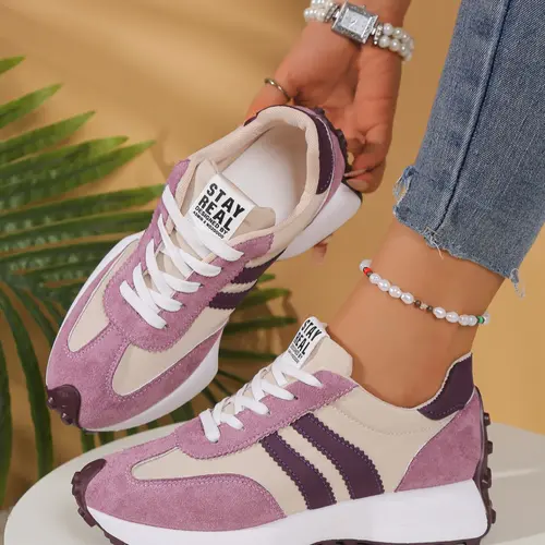 Women's Casual Sport Shoes, Spring Autumn Elegant Fashion, Lifestyle Colorblock Versatile Sneakers, Round Toe Low Top, Lace-Up Thick Sole, Thick Soled Sneakers, All-Season Outdoor Sneakers, All Seasons Sneakers, Stylish Sneaker